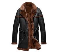 New Aviator Raf Leather Jacket WW2 Bomber B3 Flying Pilot Airforce Genuine Leather Jacket Men Real Sheepskin Fur Coat (UK, Alpha, 3XL, Regular, Regular, Black with Choc Fur)