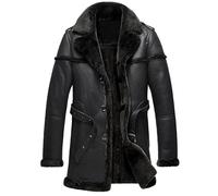 New Aviator Raf Leather Jacket WW2 Bomber B3 Flying Pilot Airforce Genuine Leather Jacket Men Real Sheepskin Fur Coat (UK, Alpha, S, Regular, Regular, Black with Black Fur)