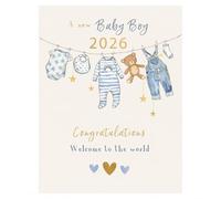 New Baby 2026 Congratulations Card - Welcome to the World Greeting Card for Baby Boy - Newborn Keepsake Card with Envelope