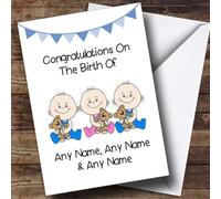 New Baby Arrival Baby Triplets 2 Boys 1 Girl Personalised New Baby Card - Personalised New Baby Card, Congratulations On The New Baby Girl Baby Boy