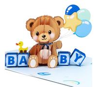 New Baby Bear Pop Up Card with Envelop 3D Baby Sower Greeting Card for Baby Birth Congratulation Baptism Party Gift （Blue）
