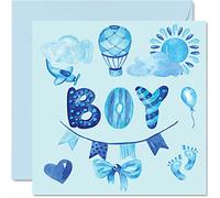 New Baby Boy Card - Blue Watercolours - Congratulations Baby Boy Cards Newborn, Well Done Congrats New Cards, Welcome To The World Home Gifts, 145mm Greeting Cards for Parents