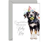 New Baby Boy Card for Parents - Party Dog - Well Done Congrats New Baby Cards, Congratulations Baby Boy Cards Newborn, Welcome To The World Home Gifts, 5x7 Inch Baby Greeting Cards