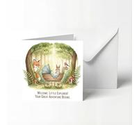 New Baby Boy Card,Watercolor Forest Animals and Pram Design, Welcome Little Explorer,witness The Birth of Newborn Baby,cute New Baby Boy Card,13x13cm
