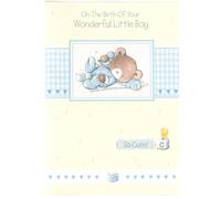 New Baby Boy Congratulations Card, Blue and Cream Teddy Bear Design, 13 x 19 cm, Traditional Style with Gingham Border and Hearts, Birth Announcement Greeting Card