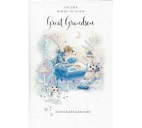 "New Baby Boy Congratulations Card - On the Birth of Your Great Grandson - Cute Fairy & Cradle Design - Baby Shower, Family Celebration Greeting Card"
