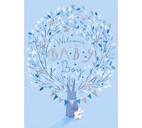 New Baby Boy Congratulations Card - Special Finishes - Bunny Rabbit and Star Tree - Welcome Baby Boy - Made in the UK - Eco-Friendly
