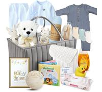 New Baby Boy Gift Basket | Unique Gift Set in a foldable diaper bag for a New MOM Light Blue Gift Set. Welcome Baby Care Package w/Newborn Essentials for Expecting Moms Baby Shower, After Labor Gift