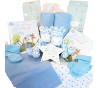 New Baby Boy Twins Gift Hamper Keepsake Gift Book, Baby Shower Gifts for Mum to be, Boys Gift, Soft Toy Blue Giraffes