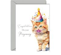 New Baby Card for Future Parents - Party Cat Kitten- Pregnancy Baby On The Way Cards, Expecting A Baby, Congrats New Mum Cards, A5 Baby Greeting Cards for Future Mum Dad