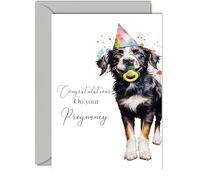 New Baby Card for Future Parents - Party Dog - Pregnancy Baby On The Way Cards, Expecting A Baby, Congrats New Mum Cards, 5x7 Inch Baby Greeting Cards for Future Mum Dad