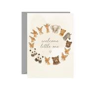 New Baby Card for Parents - Welcome Little One Animal Design - Baby Shower Congratulations Greeting Card B28