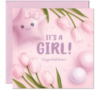 New Baby Card - It's a Girl - Baby Shower Girls Congratulations Card 145 x 145mm