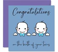 New Baby Card Twins - Boy/Boy - Congratulations Baby Cards Newborn, Well Done Congrats New Cards, Welcome To The World Home Gifts, 145mm Greeting Cards for Parents