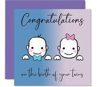 New Baby Card Twins - Boy/Girl - Congratulations Baby Cards Newborn, Well Done Congrats New Cards, Welcome To The World Home Gifts, 145mm Greeting Cards for Parents