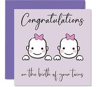 New Baby Card Twins - Girl/Girl - Congratulations Baby Cards Newborn, Well Done Congrats New Cards, Welcome To The World Home Gifts, 145mm Greeting Cards for Parents
