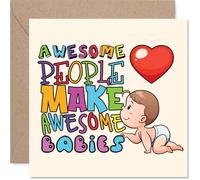 New Baby Card Unisex - Awesome Babies - Congratulations Newborn, Well Done Congrats, Welcome To The World Home Gifts, 145mm x 145mm Greeting Cards for Parents