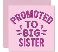 New Baby Card Unisex - Promoted To Big Sister - Congratulations Baby Cards Newborn, Well Done Congrats New Cards, Welcome To The World Home Gifts, 145mm Greeting Cards for Her