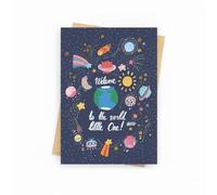 New Baby Card, 'Welcome to The World Little One',Cute Cartoon Planet Design for New Baby Boy and Girl,12x18cm