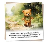 New Baby Congratulations Card - Teddy Bear Design - “with each tiny breath, a new baby breathes life inThe profound gift of love. A treasure beyond measure.” - Pregnancy, Expecting Child Card