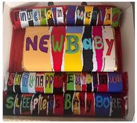 New Baby- funny, joke novelty chocolate box.Chocolate included. For Mothers Day, Baby Shower, Christmas, Easter and Birthdays. (7 inch white box, Main bar - dark choc)