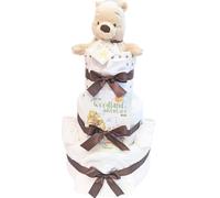 New Baby Gift Set Nappy Cake with Winnie The Pooh, 2 Muslin Cloths, Blanket, wash Cloth, New Baby Book Woodland Adventure, Hat, Mitts, Booties, Nappies Newborn Baby Unisex Gift