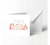New Baby Girl Card 2026, Adorable Bear, Bunny and Penguin Design, Welcome Little One, Baby Girl Cards Newborn, Premium New Baby Card with Envelope，13x13cm，for The Year 2026 Arrival