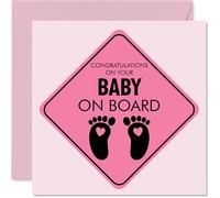 New Baby Girl Card - Baby on Board - Well Done Congratulations Card for Friends Family Colleague Neighbour, 145mm Welcome To The World Greeting Cards