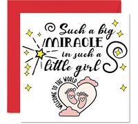 New Baby Girl Card - Big Miracle - Congratulations Baby Girl Cards Newborn, Well Done Congrats New Cards, Welcome To The World Home Gifts, 145mm Greeting Cards for Parents