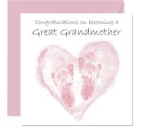 New Baby Girl Card for Great Grandmother - Congrats Becoming - Well Done Congratulations Card for New Great Grandmother, 145mm Welcome To The World Greeting Cards