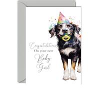 New Baby Girl Card for Parents - Party Dog - Well Done Congrats New Baby Cards, Congratulations Baby Girl Cards Newborn, Welcome To The World Home Gifts, A5 Baby Greeting Cards