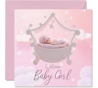 New Baby Girl Card - Welcome Baby Girl - Congratulations Cards Newborn, Well Done Congrats New Cards, Welcome To The World Home Gifts, 145mm Greeting Cards for Parents