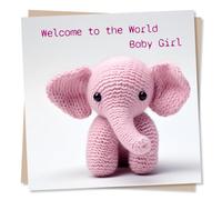 New Baby Girl Congratulations Card - Pink Elephant Design - Welcome to the World Baby Girl - Made in UK