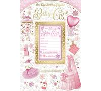 New Baby Girl Congratulations Luxury Greeting Card With Laminated Keepsake