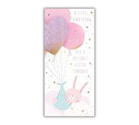 New Baby Girl Money Wallet Card - Precious Little Someone - Bunny and Balloons Design - Special Finish - Made in the UK - Eco-Friendly