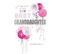 New Baby Granddaughter Congratulations Card, Pink Balloons Design with Elephant and Bunny