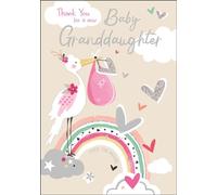 New Baby Granddaughter Thank You Card - Over the Moon - Stork and Love Hearts Design - Special Finishes and Illustrated Insert Leaf - Made in the UK