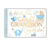 New Baby Great Grandson Congratulations Card, Gold Foil Finish, Made in the UK