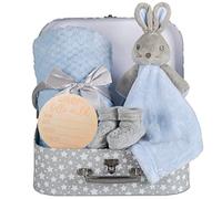 New Baby Hampers Gift Set New Baby Giftd Boy Unique Suitcase Memory Box Cute Soft Newborn Baby Gifts Boy Congratulations Milestone Blue Bunny Comforter Blanket