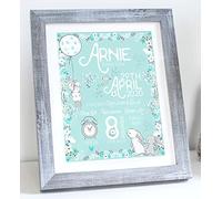 New Baby MINT RABBIT Birth Print - New Baby Boy Gift - Baby Christening Gift - FRAMED or UNFRAMED (Mint Green)