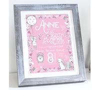 New Baby Pink Rabbit Birth Print - New Baby Girl Gift- Baby Christening Gift - Framed or UNFRAMED (Pink)