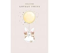 New Baby Twins Birth Congratulations Card - Bunny Bundle and Balloon with Foil Details - Eco-Friendly and Recyclable - by Paper House