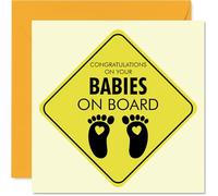 New Baby Twins Card - Baby on Board - Well Done Congratulations Card for Friends Family Colleague Neighbour, 145mm Welcome To The World Greeting Cards