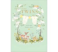 New Baby Twins Congratulations Card - Special Finishes - Artistic Woodland Animal Design - Welcome Little Ones - Made in the UK - Eco-Friendly