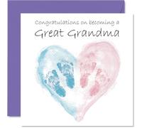 New Baby Unisex Card for Great Grandma - Twins Congrats Becoming - Well Done Congratulations Card for New Great Grandma, 145mm Welcome To The World Greeting Cards