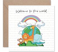 New Baby Unisex Card - Rainbow Animal World - Well Done Congratulations Card for Friends Family Colleague Neighbour, 145mm Welcome To The World Greeting Cards