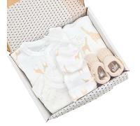 New Baby Unisex Clothing Gift Hamper Gender Neutral White/Beige/Yellow (Various Designs) (0-3 Months, G/Wrap: Giraffes)