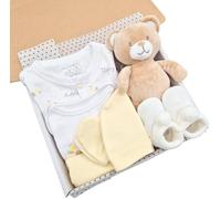New Baby Unisex Clothing Gift Hamper Gender Neutral White/Beige/Yellow (Various Designs) (0-3 Months, G/Wrap: Bee & Toy)