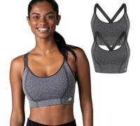 New Balance 2 Pack Ladies Sports Bra, Sostén Deportivo, Adjustable Straps, Seamless Wirefree, Black Cement/Black Cement, M