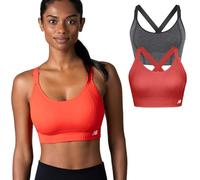 New Balance 2 Pack Sports Bras for Women, Seamless Wirefree, Padded, Adjustable Straps for Workout, Sostén Deportivo, Gray/Red, M